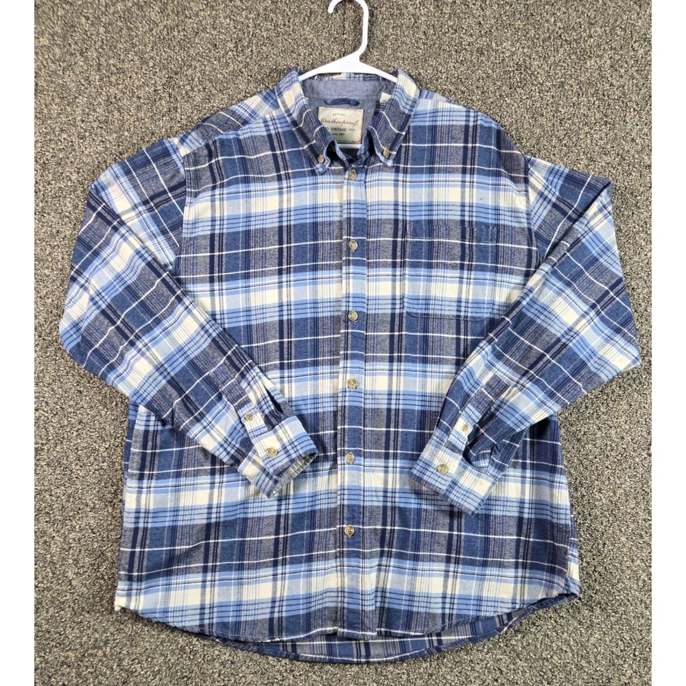 Weatherproof Flannel Shirt Mens XL Blue Plaid Cotton Long Sleeve Button Down